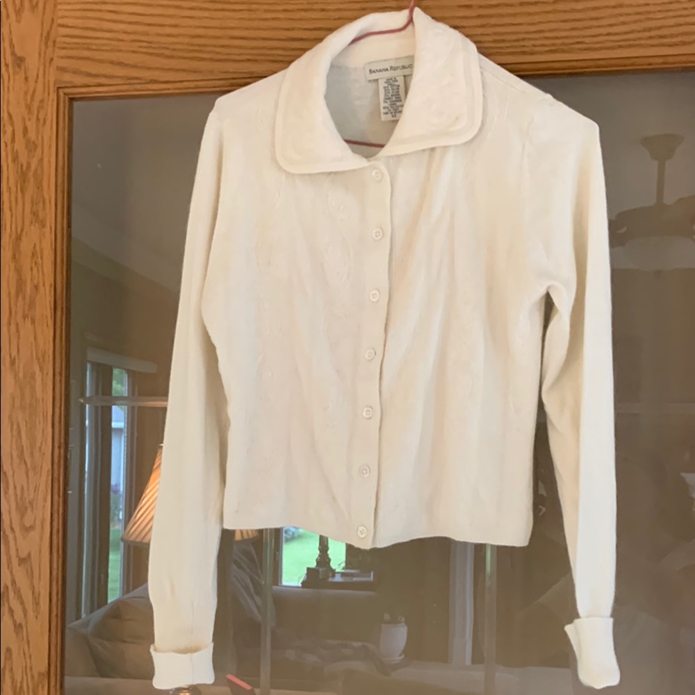 Banana Republic Beautifully Beaded  Cream Knit Sweater